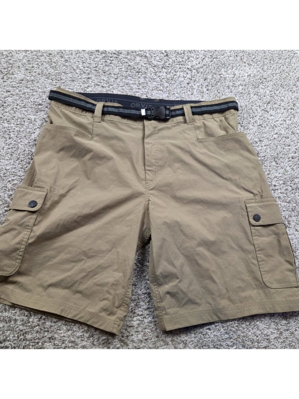 Orvis Shorts Mens 38 Tan Cargo Belted Stretch Hiking Camping